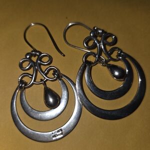 Vintage Mexican Sterling Silver Articulated Crescent Moon Dangle Drop Earrings